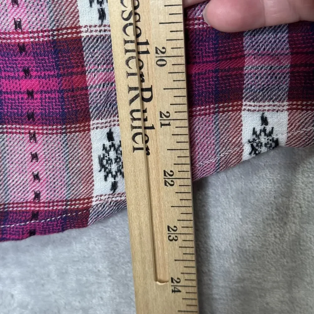 Wrangler Shirt Girls XXL Pink Plaid Western Pearl Snap Long Sleeve Ruffle Trim